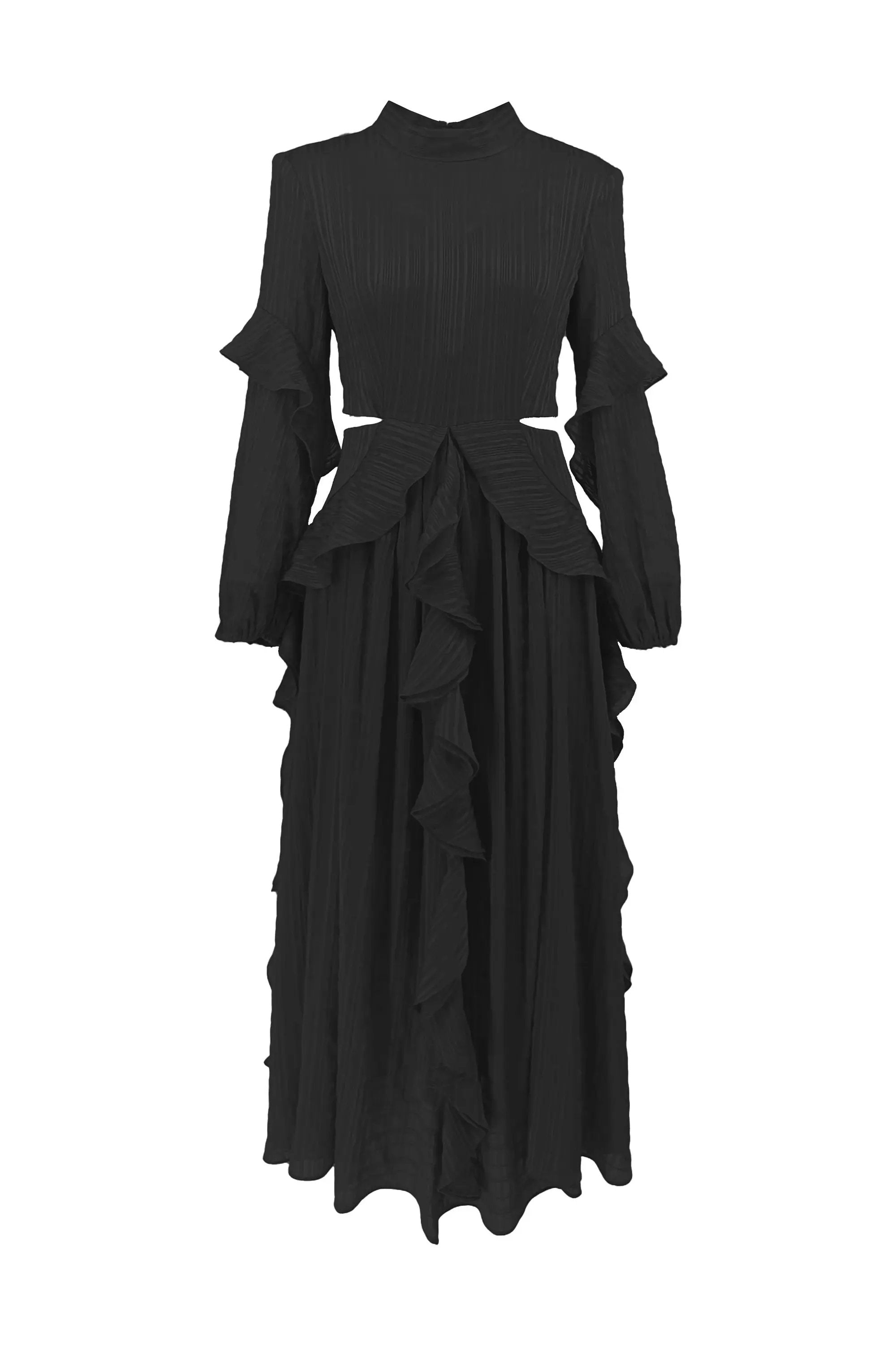 French Long-sleeved Pleated Waist-revealing Elegant Long Dress ULA